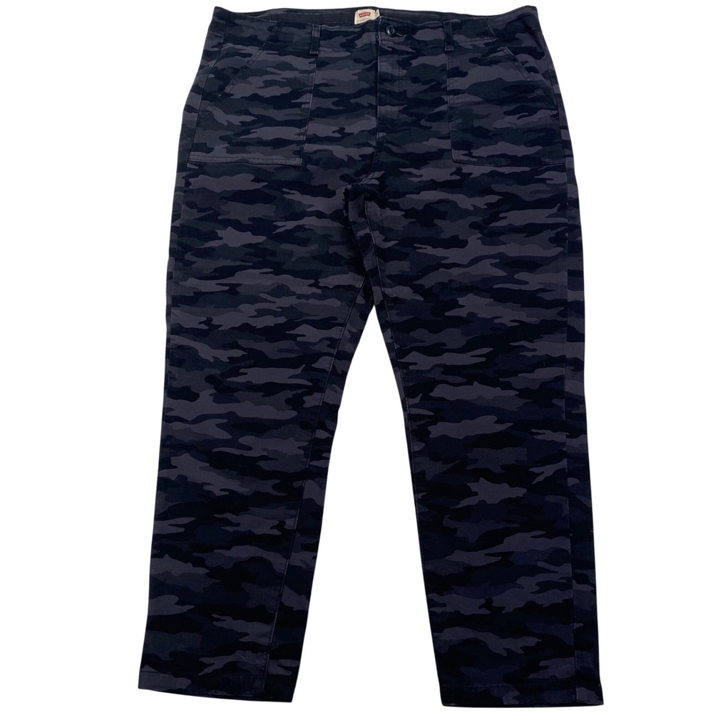 Levis Camo Utility Pants Women 16 Black Charcoal Tapered Stretch Patch Pockets